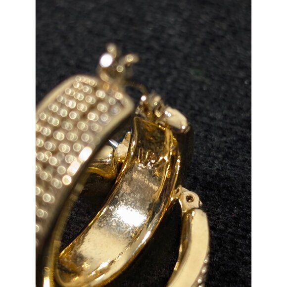 Liz Claiborne Gold Tone Ball Textured Hoop Earrings Retro Pierced Classic - Picture 5 of 7